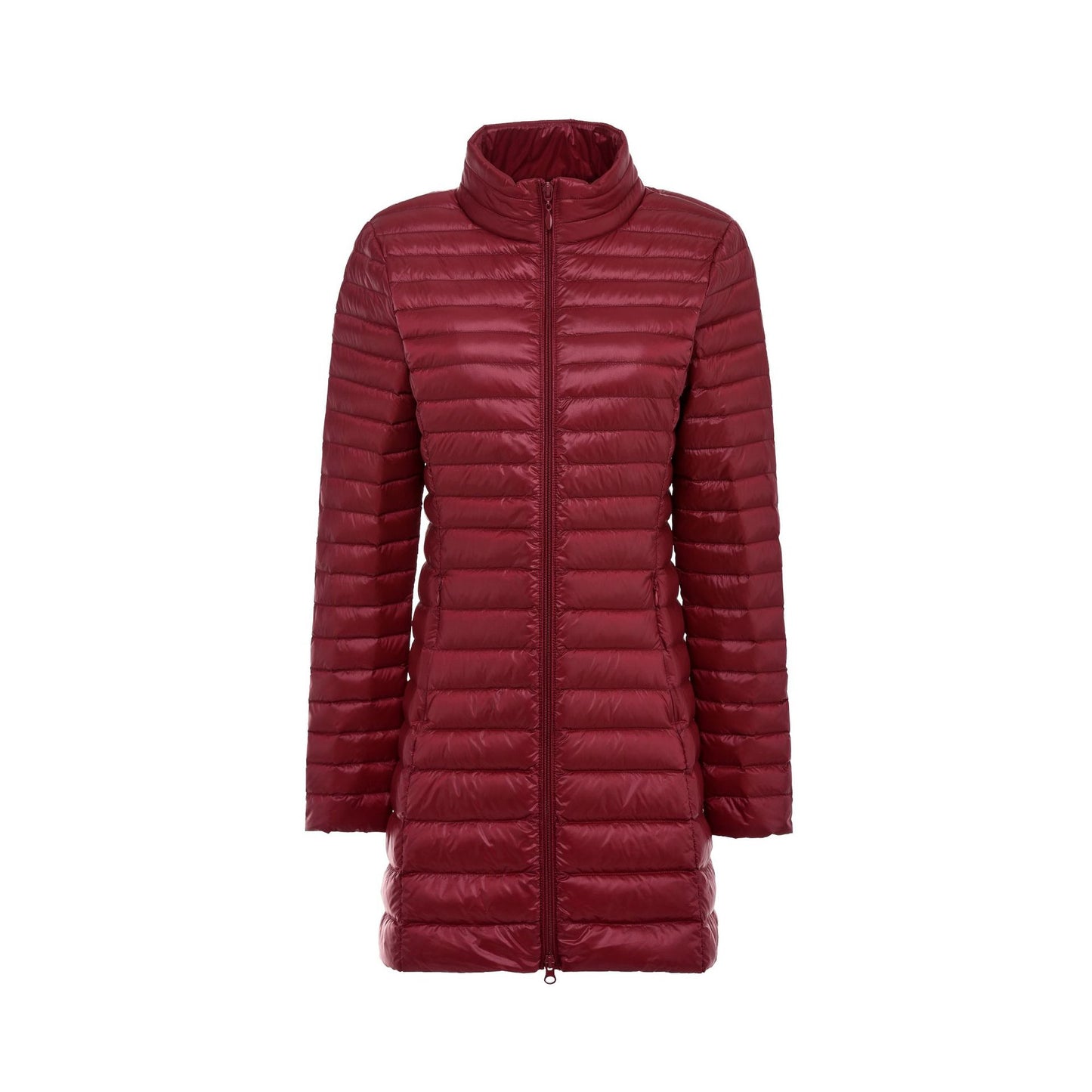 Slim Fit Women’s Lightweight Down Jacket – Mid-Length Winter Coat, Stand Collar, Plus Size, Warm & Stylish Outerwear