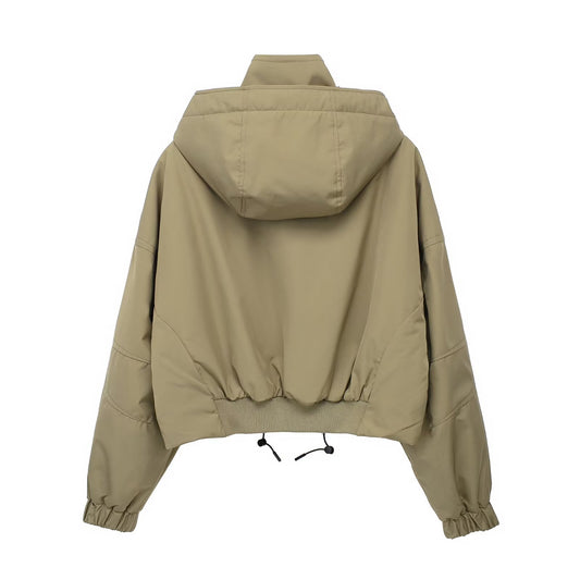 Women’s Cropped Hooded Jacket – Trendy Lightweight Zip-Up Short Coat for Casual Streetwear