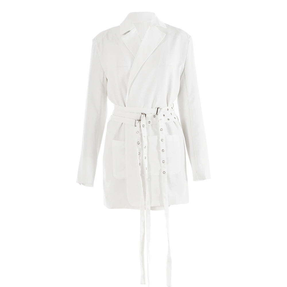 Sexy Belted Slim Fit Women’s Blazer – Long Sleeve Tailored Waist Jacket for Office, Street Style & Night Out