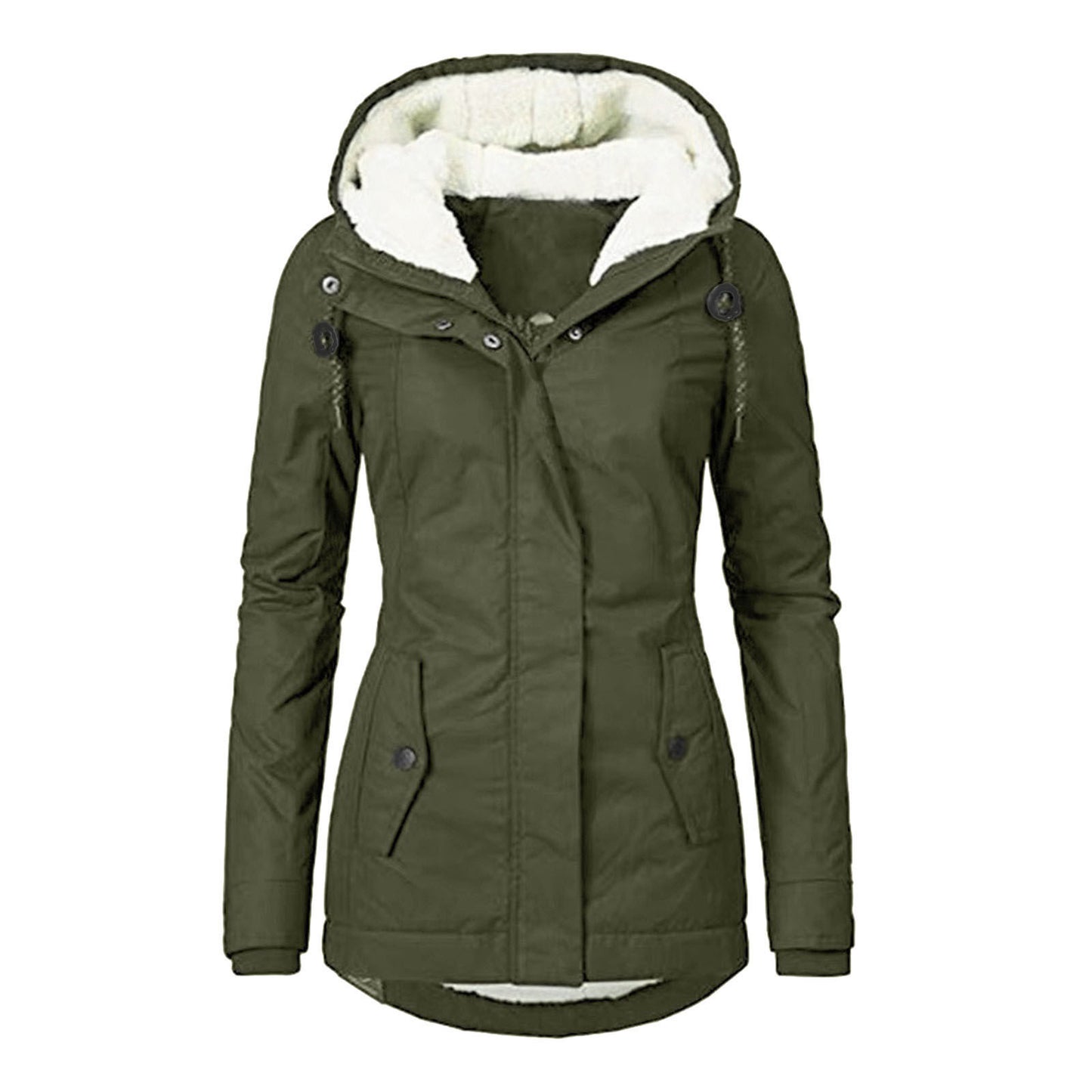 Women’s Cozy Hooded Fleece Jacket – Warm Zip-Up Winter Coat with Pockets, Casual Solid Color Outerwear