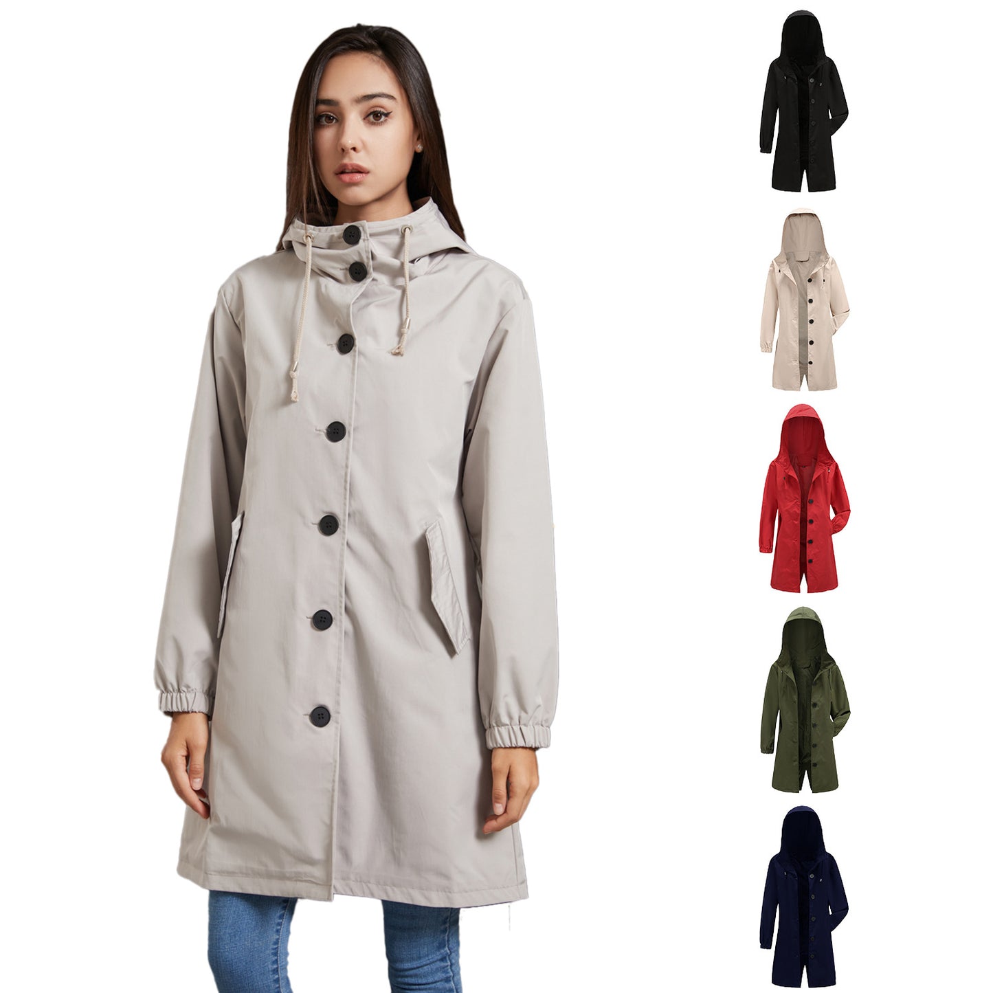 Waterproof Women’s Long Anorak Jacket – Hooded Windproof Casual Rain Coat for Outdoor Travel & Everyday Style