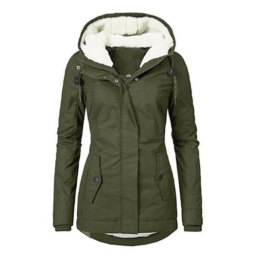 Women’s Cozy Hooded Fleece Jacket – Warm Zip-Up Winter Coat with Pockets, Casual Solid Color Outerwear