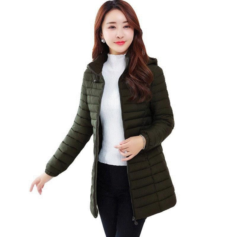 Women's Lightweight Mid-Length Puffer Coat – Warm Quilted Winter Jacket with Zipper Pockets