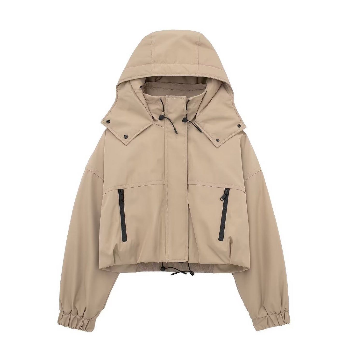 Women’s Cropped Hooded Jacket – Trendy Lightweight Zip-Up Short Coat for Casual Streetwear