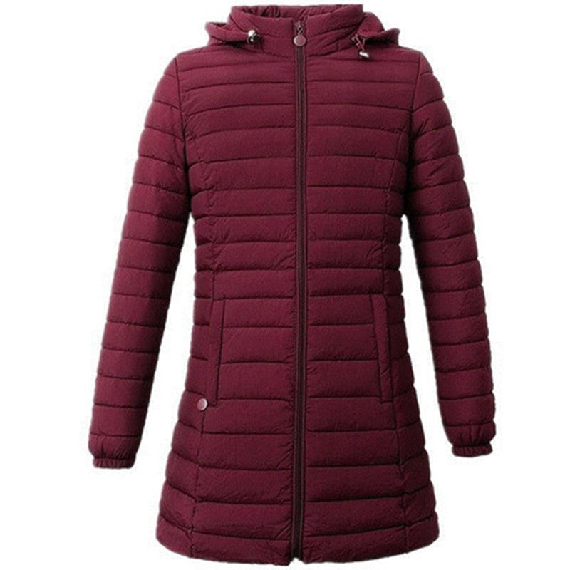 Women's Lightweight Mid-Length Puffer Coat – Warm Quilted Winter Jacket with Zipper Pockets