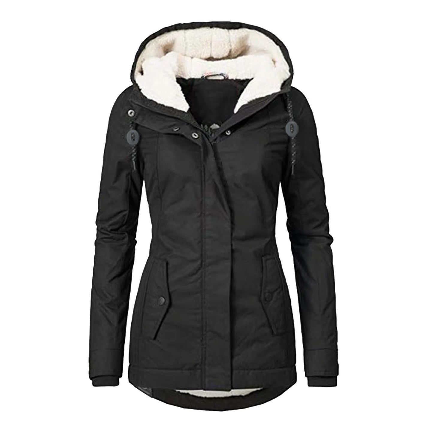 Women’s Cozy Hooded Fleece Jacket – Warm Zip-Up Winter Coat with Pockets, Casual Solid Color Outerwear