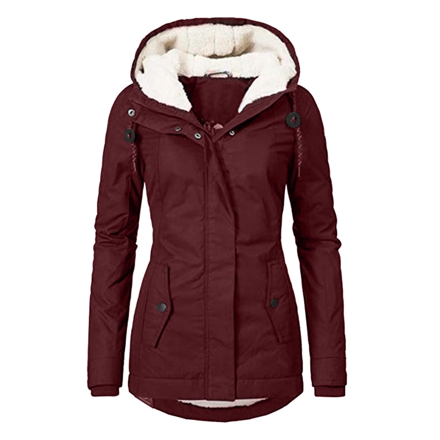 Women’s Cozy Hooded Fleece Jacket – Warm Zip-Up Winter Coat with Pockets, Casual Solid Color Outerwear