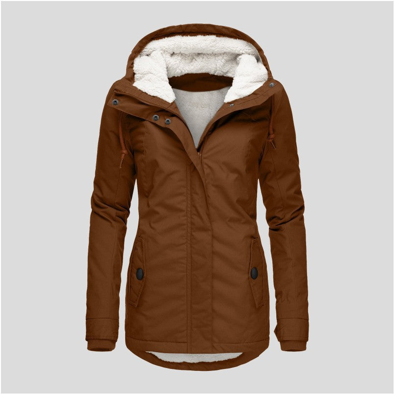 Women’s Cozy Hooded Fleece Jacket – Warm Zip-Up Winter Coat with Pockets, Casual Solid Color Outerwear