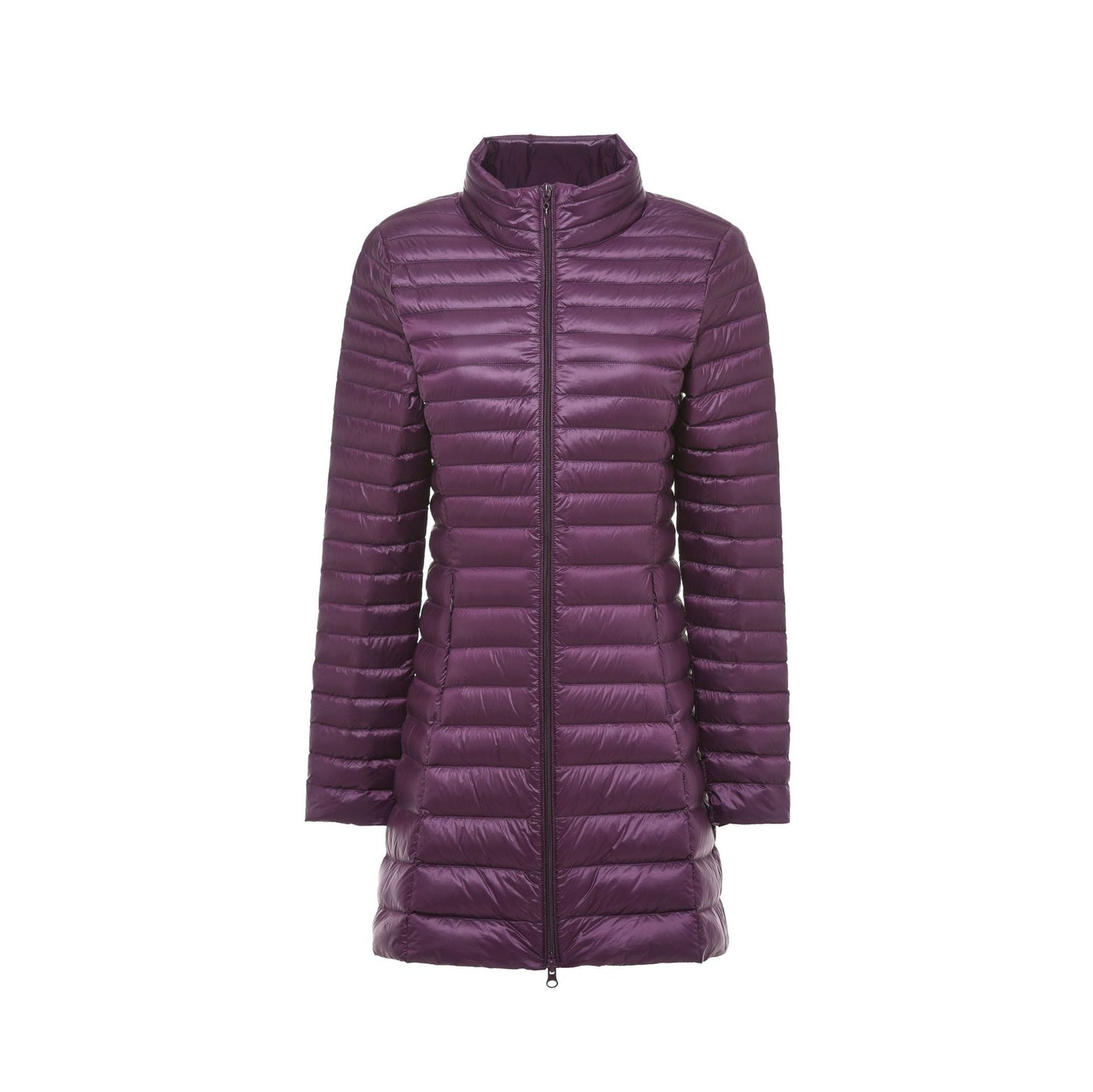 Slim Fit Women’s Lightweight Down Jacket – Mid-Length Winter Coat, Stand Collar, Plus Size, Warm & Stylish Outerwear