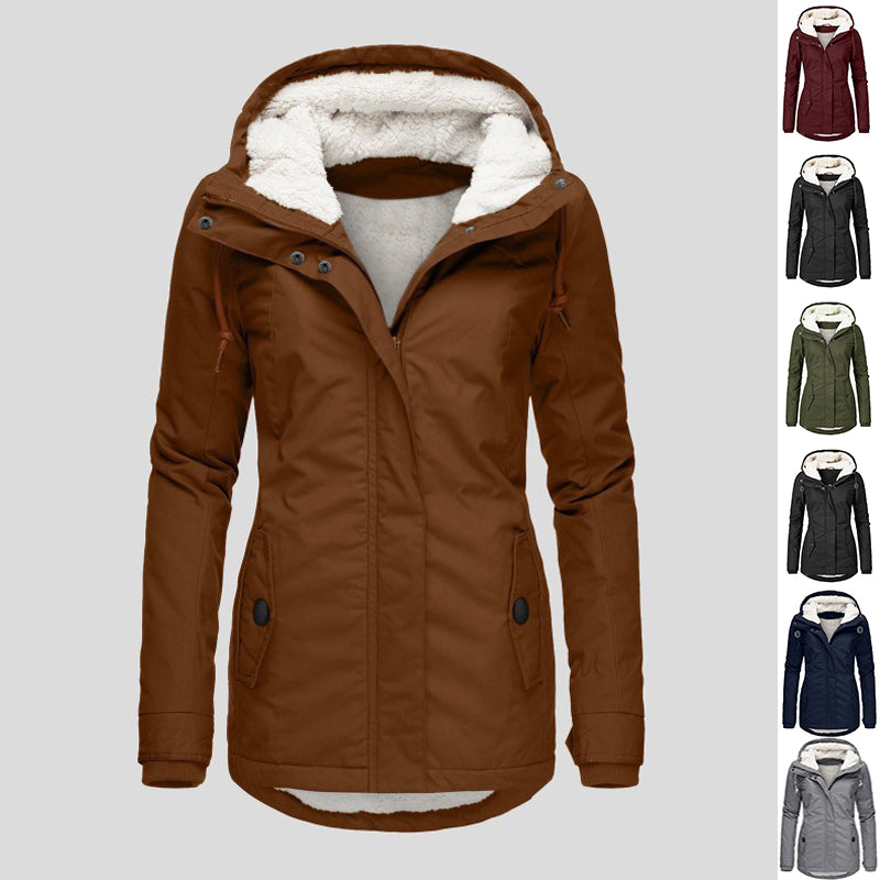 Women’s Cozy Hooded Fleece Jacket – Warm Zip-Up Winter Coat with Pockets, Casual Solid Color Outerwear