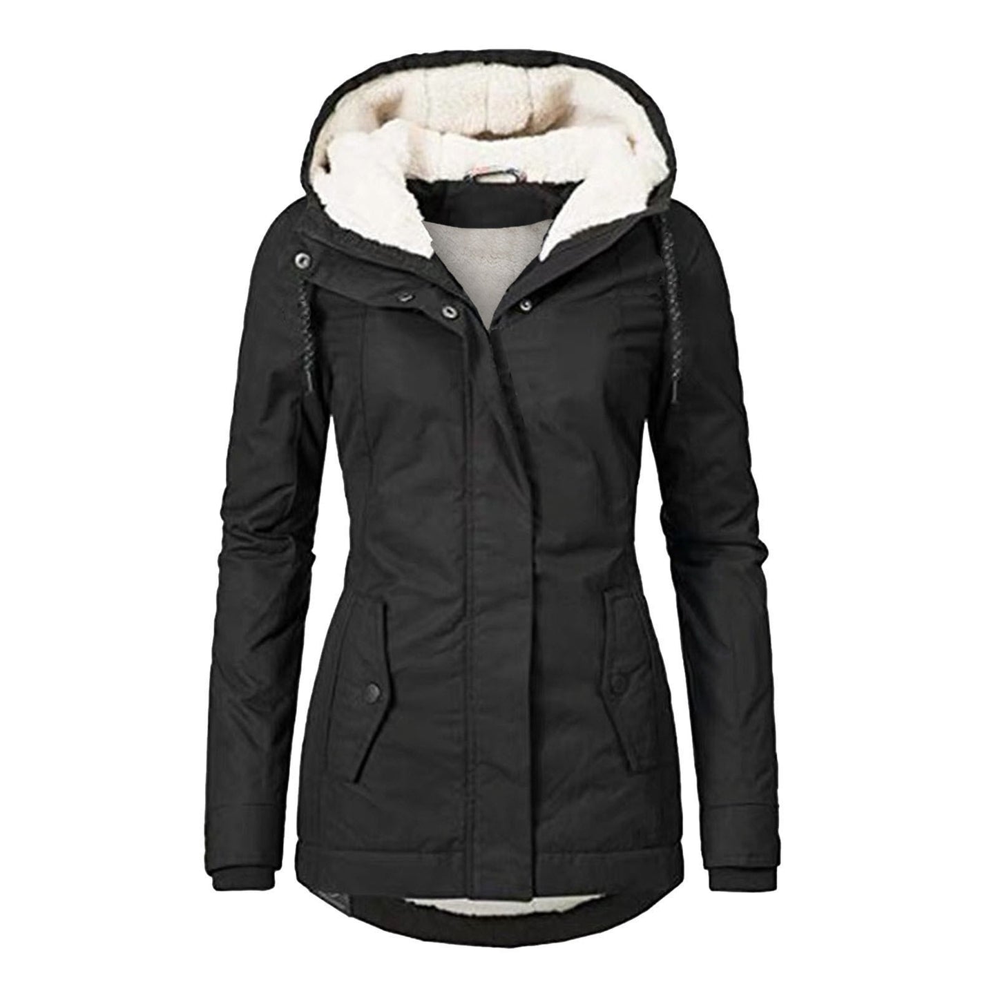 Women’s Cozy Hooded Fleece Jacket – Warm Zip-Up Winter Coat with Pockets, Casual Solid Color Outerwear