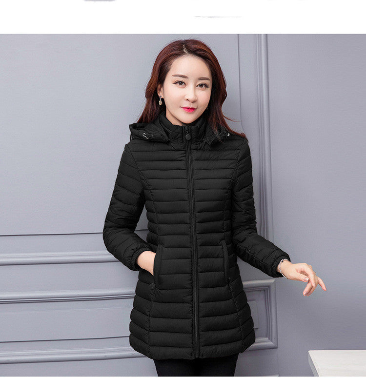 Women's Lightweight Mid-Length Puffer Coat – Warm Quilted Winter Jacket with Zipper Pockets