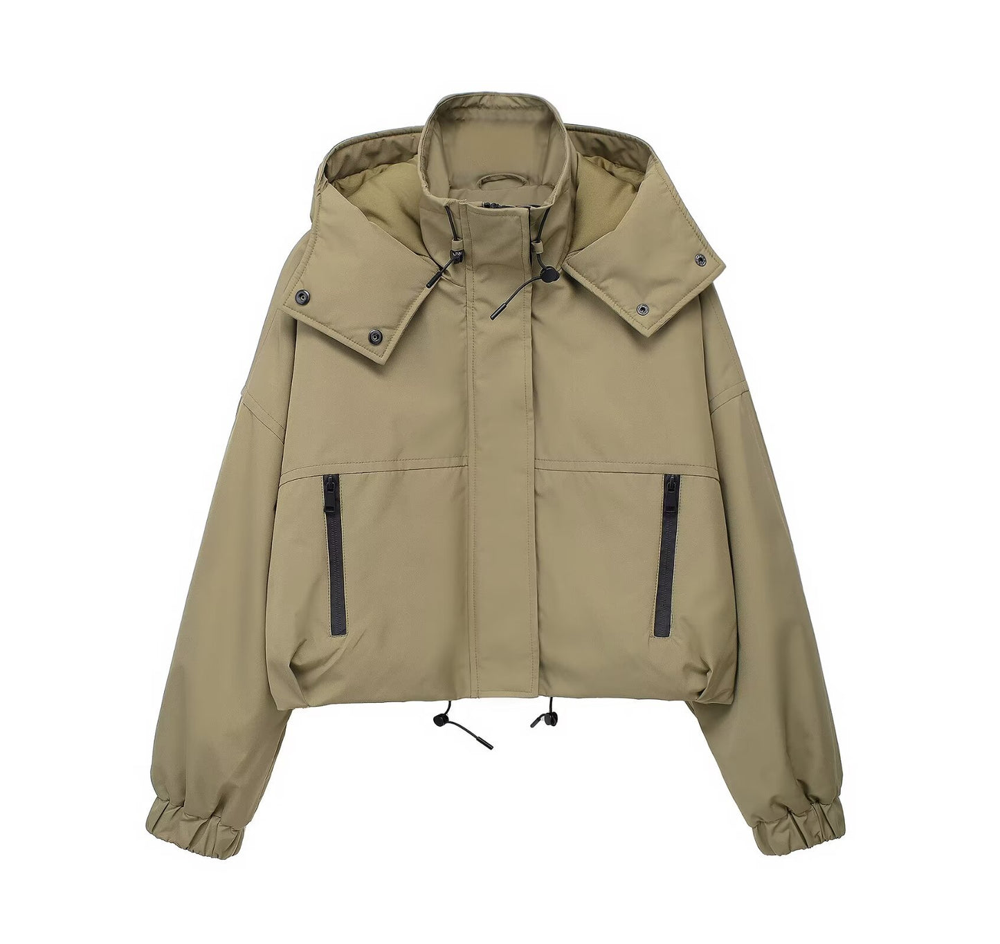 Women’s Cropped Hooded Jacket – Trendy Lightweight Zip-Up Short Coat for Casual Streetwear