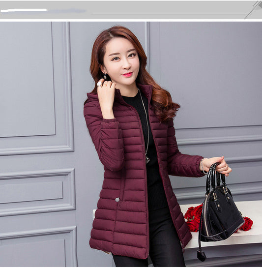 Women's Lightweight Mid-Length Puffer Coat – Warm Quilted Winter Jacket with Zipper Pockets
