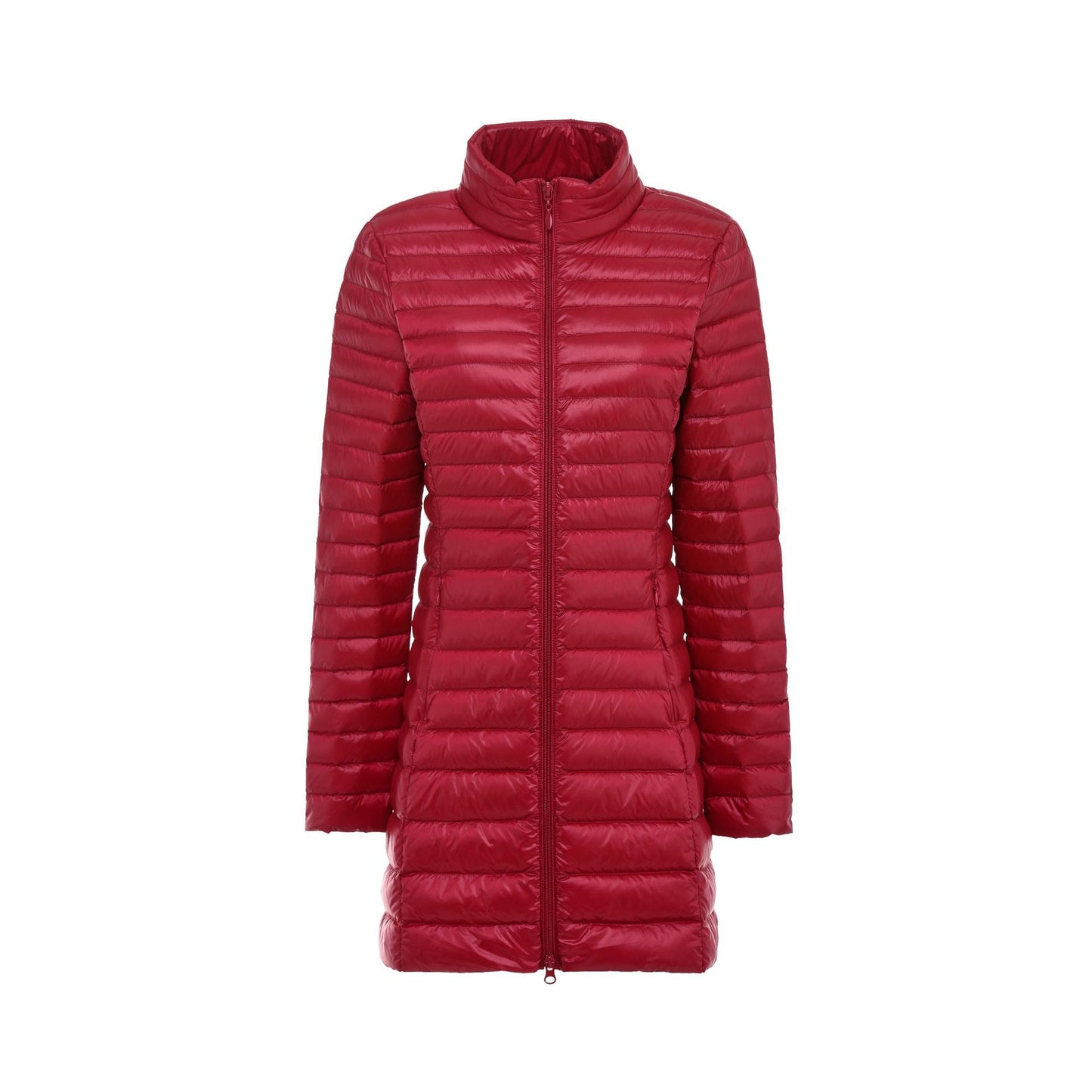 Slim Fit Women’s Lightweight Down Jacket – Mid-Length Winter Coat, Stand Collar, Plus Size, Warm & Stylish Outerwear