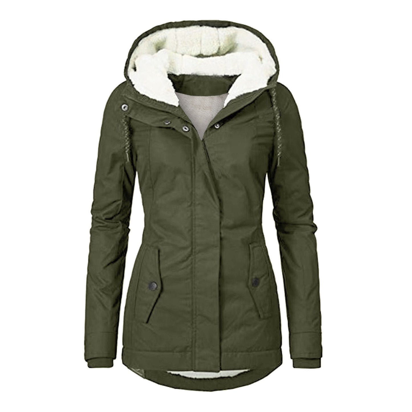 Women’s Cozy Hooded Fleece Jacket – Warm Zip-Up Winter Coat with Pockets, Casual Solid Color Outerwear